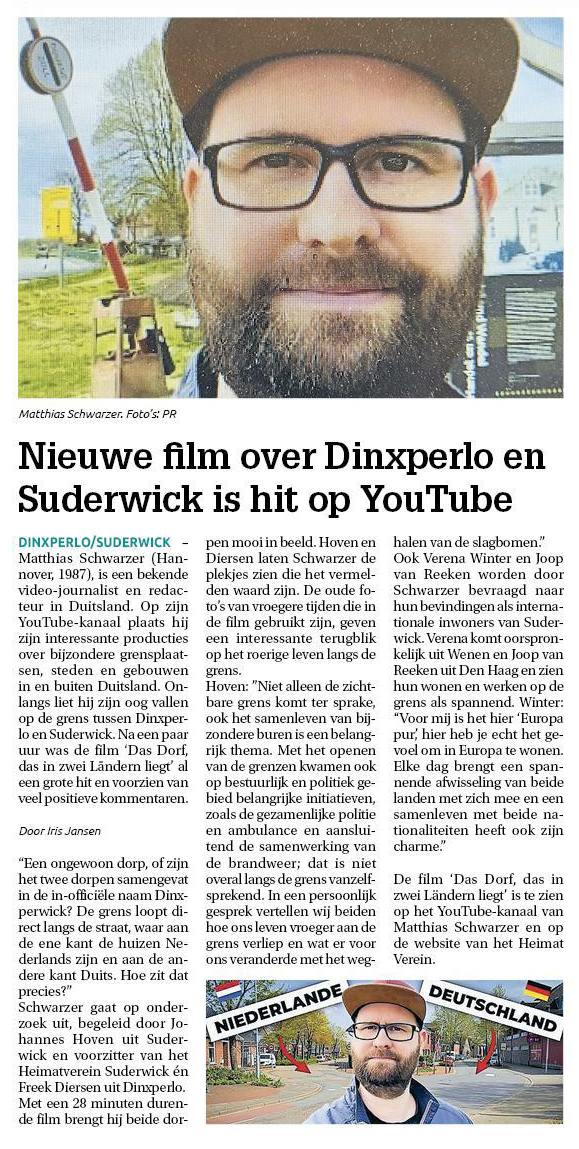 Auch De Band berichtet über den YouTube-Film über Suderwick und Dinxperlo - De Band 23-04-2024